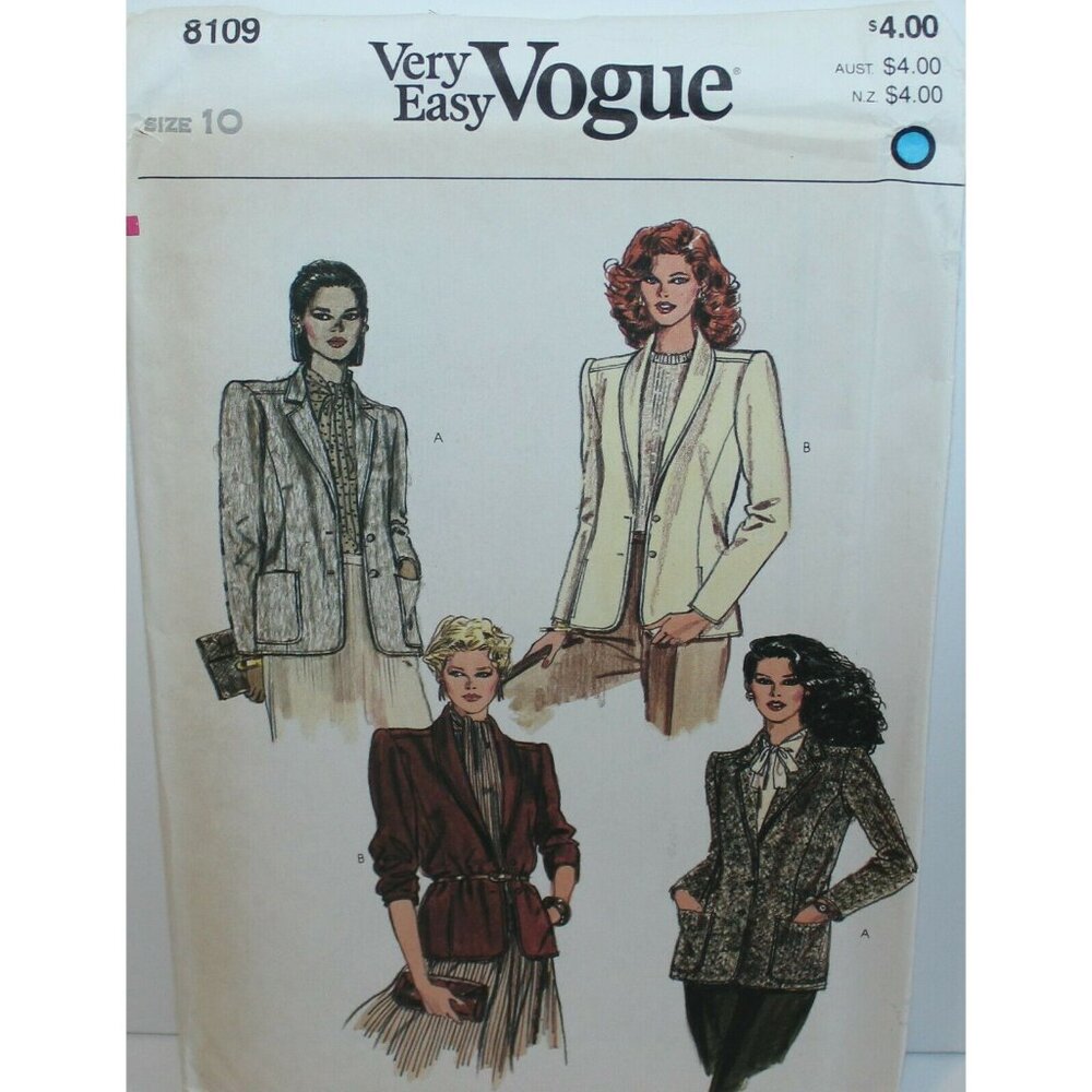 Vogue Sewing Pattern 8109 Misses Jacket Top Size 10 Petite Vintage